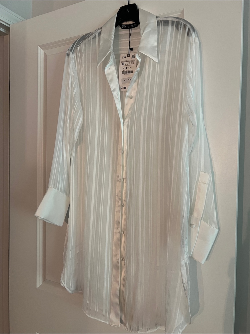 Zara White Sheer Button-Up Blouse - Picture 2 of 5